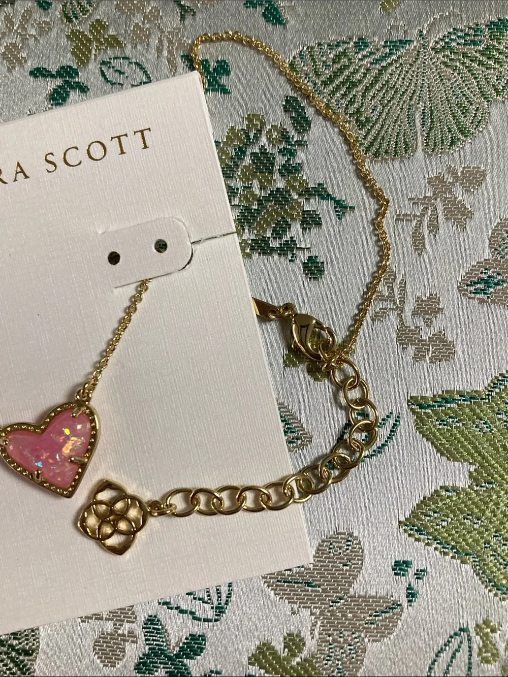 Kendra Scott Pink Opal Heart Necklace for Kids - Gold Chain